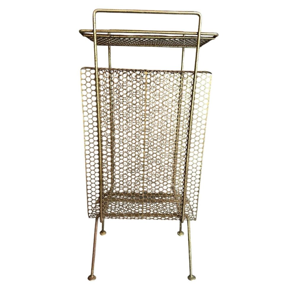 Vintage MCM Richard Galef metal mesh phone stand magazine record rack *READ*